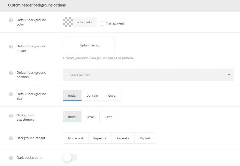 Customize Header Background Custom Header Options – native support
